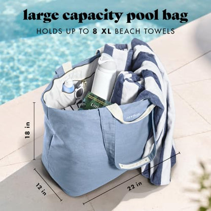 Fit & Fresh All The Things XL Beach Bag for Women, Oversized Travel Tote - color: Denim Blue