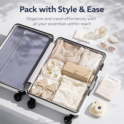 28 Inch Checked Luggage, Expandable, TSA Lock, White - color: White, size: 28 Inch