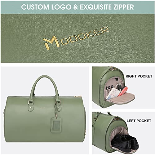 Modoker 2-in-1 PU Leather Garment Duffle Bag with Shoulder Strap, Green - color: Green