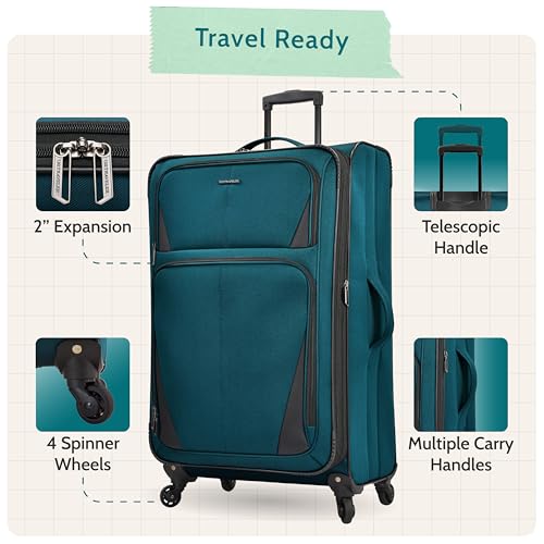 U.S. Traveler Aviron Bay Expandable Softside Luggage with Spinner Wheels, Teal, 3-Piece Set - color: Teal, size: 3-Piece Set