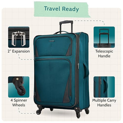 U.S. Traveler Aviron Bay Expandable Softside Luggage with Spinner Wheels, Teal, 3-Piece Set - color: Teal, size: 3-Piece Set
