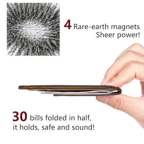 Toughergun Slim Wallet for Men RFID Blocking Money Clip, Minimalist Front Pocket Credit Card Holder, Magnetic Thin Mens Wallets with ID Window - color: Wax Brown