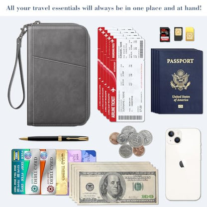 FINTIE Family Passport Holder Wallet Travel Document Organizer Clutch Bag - color: Gray