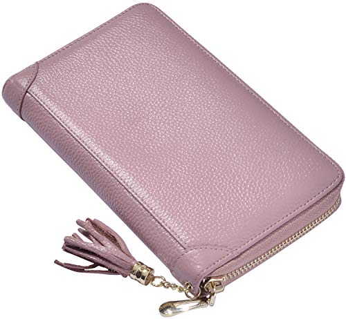 Easyoulife Credit Card Holder Wallet Womens Zipper Leather Case Purse RFID Blocking - color: Bean Pink