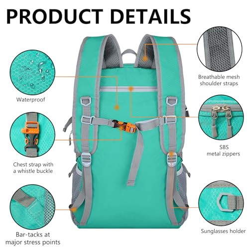 Goloni Ultra Lightweight Packable Backpack 40L - Foldable Hiking Backpack Water Resistant Small Foldable Daypack for Travel,Sky Blue - color: Light Sky Blue