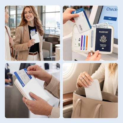 Airkit 2 Pack Passport Holder Cover, Travel Zipper Wallet, Credit Card Case - color: White