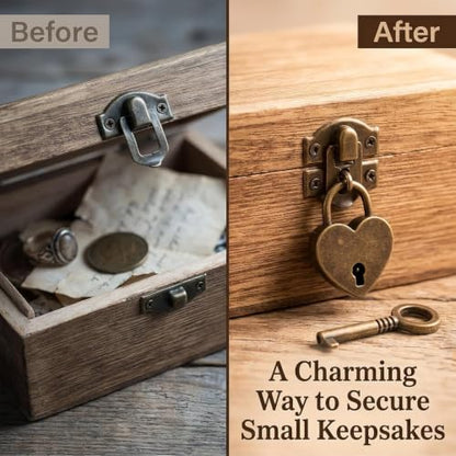 4 Pcs Lock Antique Brass Padlock with Key, Vintage Heart Shape Anti-Theft Mini Padlock Bag Travel Suitcase Luggage Box Case Key Keyed Padlocks Padlocks Hasps