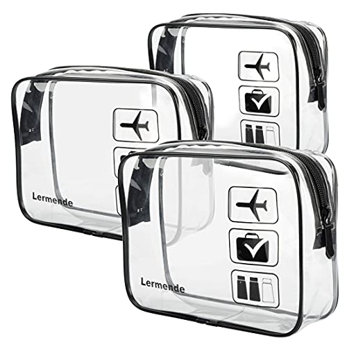 Lermende Clear Toiletry Bag TSA Approved Quart Size Travel Carry On - 3Pcs - color: Black, size: 3 Pack