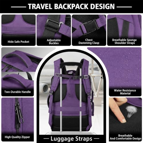 Business Travel Backpack with LifetimeWarranty, Expandable 35-45L Carry On - color: Purple, size: 17.3inch - 19.2"x13.4"x7.9"(+2.7")