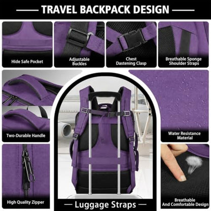 Business Travel Backpack with LifetimeWarranty, Expandable 35-45L Carry On - color: Purple, size: 17.3inch - 19.2"x13.4"x7.9"(+2.7")
