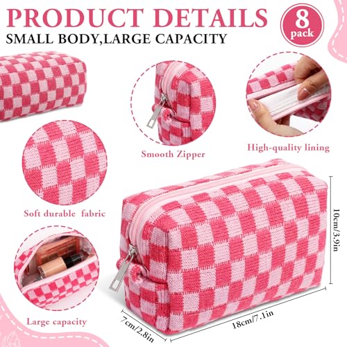 Gilprop 8 Pcs Checkered Makeup Bag Small Cosmetic Pouch Bulk,Hot Pink - color: Hot Pink