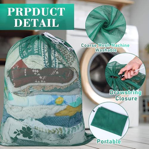 Windyun 9 Pcs Mesh Laundry Bags Drawstring Lockable Travel Storage, Green - color: Green