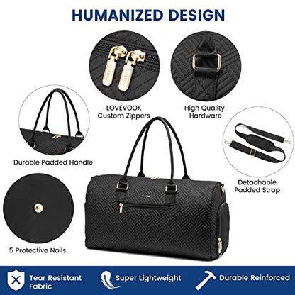 LOVEVOOK Travel Duffle Bag & Weekender with Toiletry & Shoe Compartment - color: Black-b, size: Large