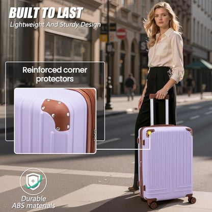 Luggage Sets 5 Piece Hardside Expandable Durable Suitcases with Wheels | Unisex Hardside ABS Suitcase Set, Detachable Spinner Wheels，TSA Lock， Hardshell Lightweight luggage for Family Travel - color: Purple