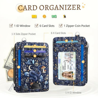 Kelvoris Credit Card Holder Small Wallet Women, Slim RFID, Goth Mushroom - color: Blue Goth Skull