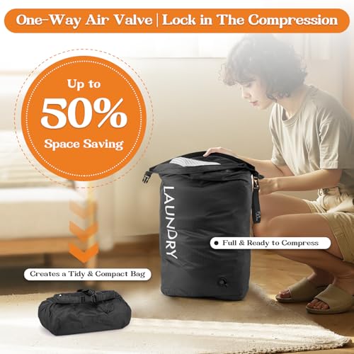 Compression Laundry Bag for Travel, Dirty Clothes Travel Laundry Bag - color: Black, size: Medium