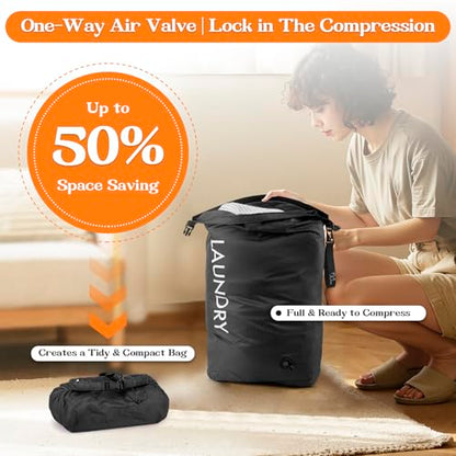 Compression Laundry Bag for Travel, Dirty Clothes Travel Laundry Bag - color: Black, size: Medium