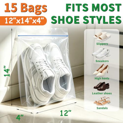 15 Pack Clear Waterproof Shoe Bags for Travel