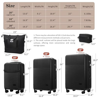 Merax 5 Piece Luggage Set,Half Opening Hardside Suitcase Set.Black | Carry on suitcase,lightweight expandable luggage set with double spinner wheels and TSA lock for convenient travel.20/24/28 - color: Black-1, size: 5 Piece(20/24/28/DB/TB)