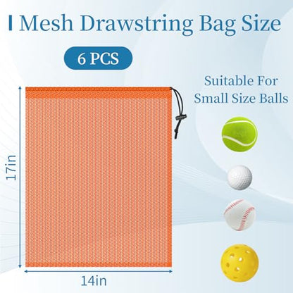 6 Pack Mesh Drawstring Bags with Lock, 14x17 for Gym, Beach, Laundry - color: Orange