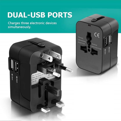 Universal Travel Adapter, International Power Plug Adapter with Dual USB Ports and Surge Protector, All-in-One Worldwide Wall Charger for UK EU US AU Outlets