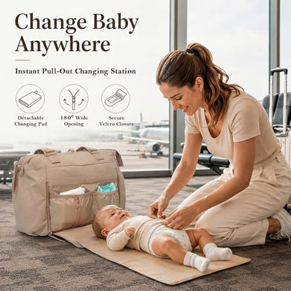 MOMINSIDE Diaper Bag Tote with Changing Pad Tote Diaper Bags Convertible Backpack pañaleras para bebe Large Baby Bag, Hospital Bag Mommy Bag Travel Diaper Bag for Mom, 16 Pockets (Khaki1) - color: Khaki 1