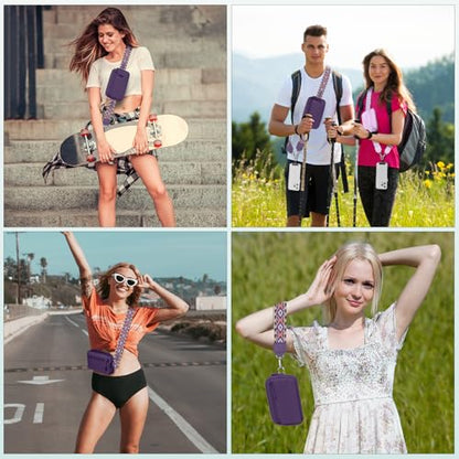 YFWE Clip and Go Strap for Phone with Wallet Crossbody, Adjustable Phone Lanyard with Detachable RFID Wristlet Wallet, Pattern Strap - Dark Purple (L) - color: Dark Purple, size: Large