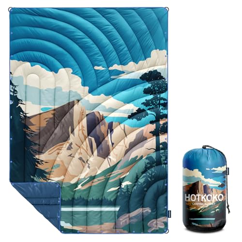 Puffy Camping Blanket,Large Camp Blanket Outdoor Camping Quilt Waterproof - color: Cliffs, size: 52x75"