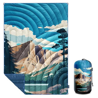 Puffy Camping Blanket,Large Camp Blanket Outdoor Camping Quilt Waterproof - color: Cliffs, size: 52x75"