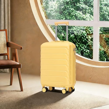 GDFStudio 20" ABS Hardshell Checked Luggage, Medium Capacity Travel Suitcase with Scratch Resistant Surface, 360° Silent Spinner Wheels, Combination Lock, Telescopic Handle and Side Hooks, Yellow - color: Yellow, size: 20In