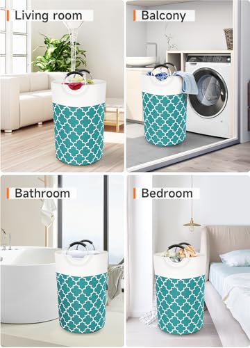 Large Laundry Basket, 75L Tall Collapsible Hamper with Handles, Green - color: Green, size: 75l
