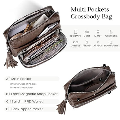 befen Genuine Leather Crossbody Bags for Women Leather Wallet Travel Purse - color: Coffee