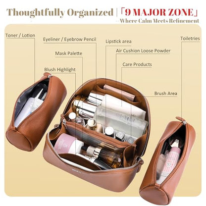 BOYATU Genuine Leather Travel Makeup Bag: Hand-made 3 Pcs Set Cosmetic Bags - color: 01Brown