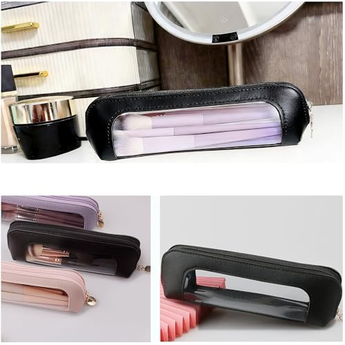 JMKEY PU Clear Waterproof Makeup Bag Double Side Travel Cosmetic Organizer - color: Black,Brown