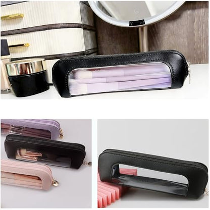 JMKEY PU Clear Waterproof Makeup Bag Double Side Travel Cosmetic Organizer - color: Black,Pink