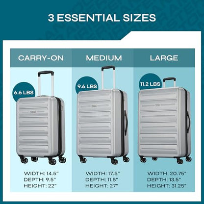 American Tourister Westridge Hardside Luggage Set with Spinner Wheels, Silver, 3PC SET (CO/M/L) - color: Silver, size: 3PC SET (CO/M/L)