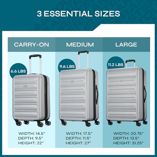 American Tourister Westridge Hardside Luggage Set with Spinner Wheels, Silver, 3PC SET (CO/M/L) - color: Silver, size: 3PC SET (CO/M/L)