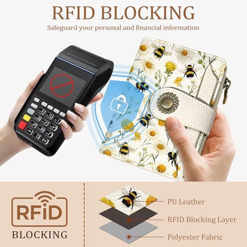 Icycay Bee Small Wallet Women RFID Blocking Bifold Cute Credit Card Holder - color: Bee