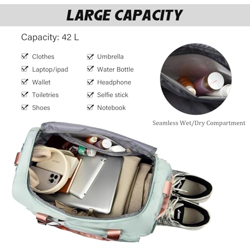 Eslcorri Gym Duffel Bag Travel Backpack with Shoe, Wet Compartment, GrayPink - color: 42L-GrayPink