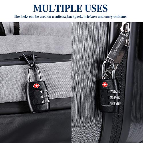 TSA Luggage Locks (4Pack) - 3 Digit Combination Padlocks - Approved Travel Lock for Suitcases & Baggage (Black) - color: Black