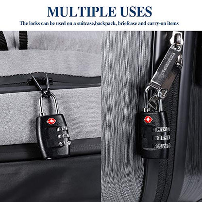 TSA Luggage Locks (4Pack) - 3 Digit Combination Padlocks - Approved Travel Lock for Suitcases & Baggage (Black) - color: Black