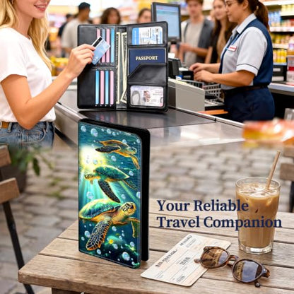 Passport Wallet for Women,Travel Wallet Passport Holder RFID Blocking - color: Turle Cute Green
