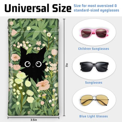 Soft Glasses Case for Sunglasses Eyeglass Slim Pouch - color: Flower Cat