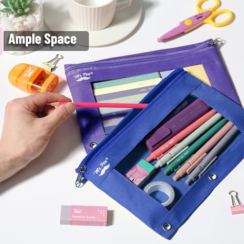 Mr. Pen- Pencil Pouch for 3 Ring Binder, 2 Pack, 10"x6.75", Smooth Zipper - color: Blue and Purple, size: 2 Pack