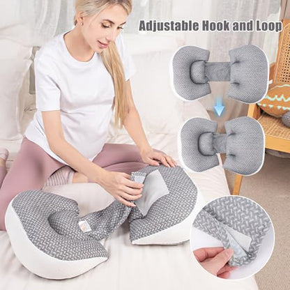 Chilling Home Portable Pregnancy Pillow, W Shaped Pregnancy Wedge Pillow - color: Grey - Cotton Filling(upgraded)