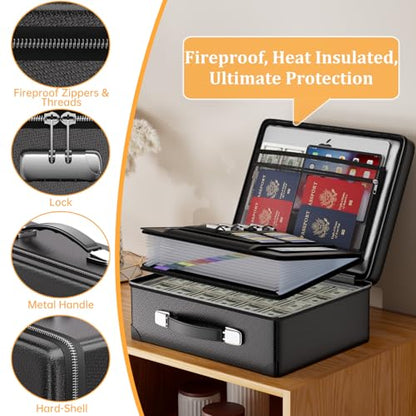 DocSafe 6400°F Fireproof Document Box with Lock, 10 Layers Heat Insulated - color: Black