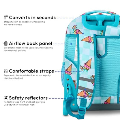 J World Sunrise Kids Rolling Backpack with Wheels for Girls Boys, Roller Bookbag for School, 18 x 13 x 9 Inches, Ice Cone - color: Ice Cone