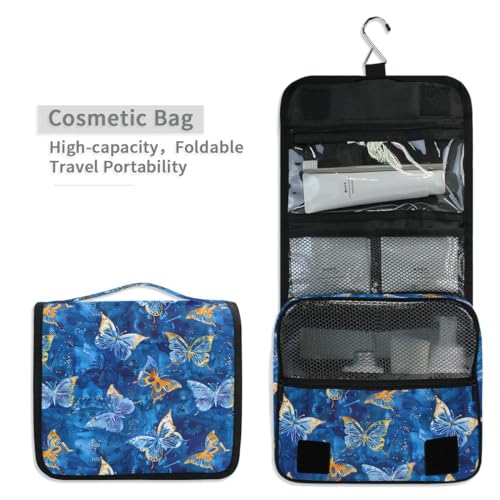 Hanging Travel Toiletry Bag Butterflies Dye Navy Kit Makeup Case Cosmetics Organizer for Men Women - color: Butterflies Dye Navy