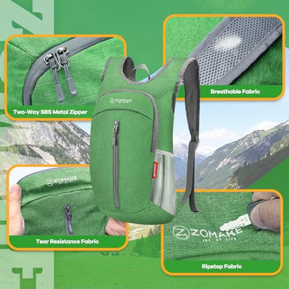 ZOMAKE Lightweight Packable Backpack, 10L Small Foldable Daypack for Hiking - color: Dark Green A1, size: 10L