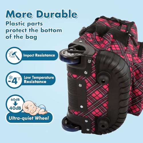 Tilami Rolling Backpack for Kids 19 inch with Lunch Bag Wheeled Laptop Backpack,Red grid - color: Red Grid